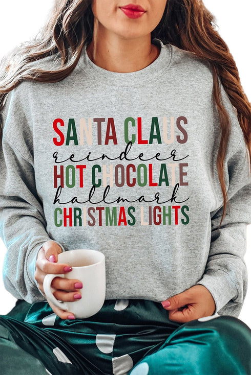 Gray Christmas Letter Graphic Print Pullover Sweatshirt