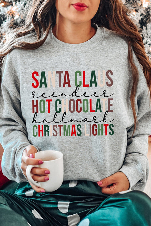 Gray Christmas Letter Graphic Print Pullover Sweatshirt