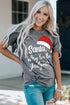 Gray Christmas Santa Hat Snowflake Letter Print Graphic Tee