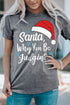 Gray Christmas Santa Hat Snowflake Letter Print Graphic Tee