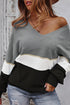 Gray Colorblock V Neck Sweater