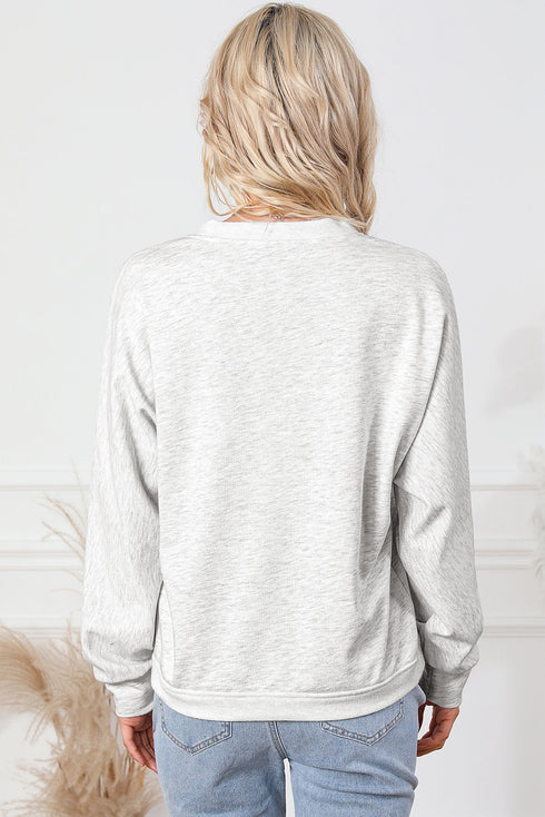 Gray Contrast Trim V Neck Wrap Sweatshirt with Pocket