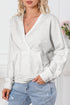 Gray Contrast Trim V Neck Wrap Sweatshirt with Pocket