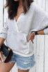 Gray Contrast Trim V Neck Wrap Sweatshirt with Pocket