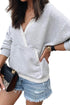 Gray Contrast Trim V Neck Wrap Sweatshirt with Pocket