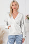 Gray Contrast Trim V Neck Wrap Sweatshirt with Pocket