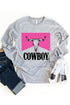 Gray Cowboy Steer Skull Color Block Long Sleeve Top