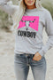 Gray Cowboy Steer Skull Color Block Long Sleeve Top