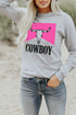 Gray Cowboy Steer Skull Color Block Long Sleeve Top