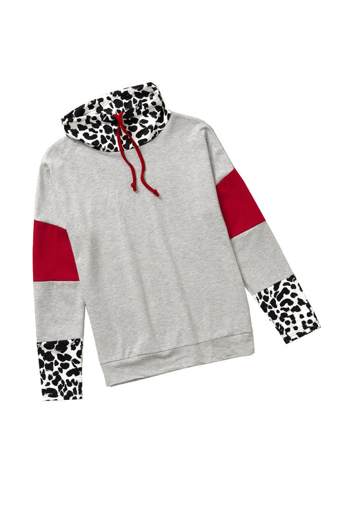 Gray Cowl Neck Drop Shoulder Splicing Sleeves Sweatshirt