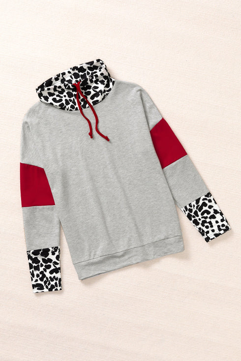 Gray Cowl Neck Drop Shoulder Splicing Sleeves Sweatshirt