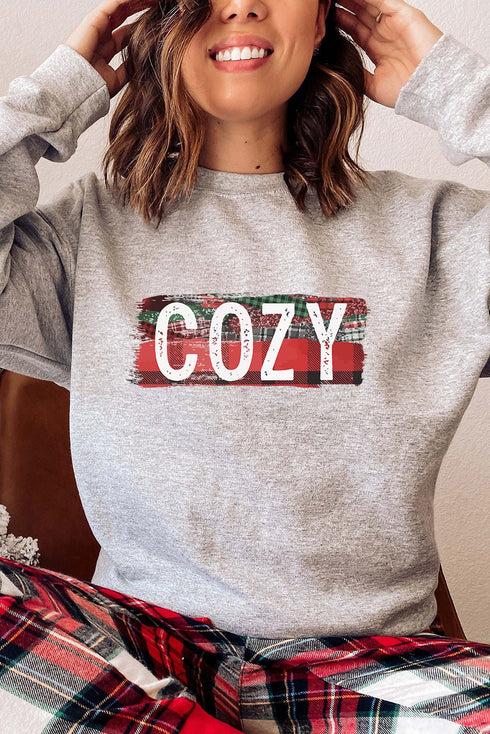 Gray Cozy Plaid Print Long Sleeve Pullover Sweatshirt