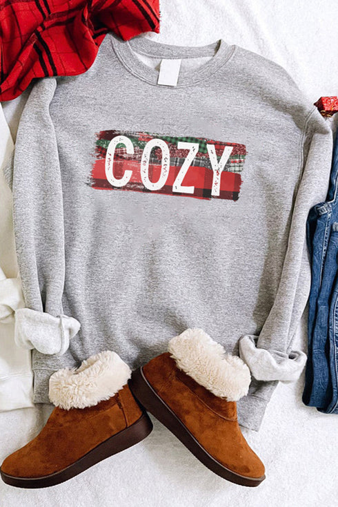 Gray Cozy Plaid Print Long Sleeve Pullover Sweatshirt