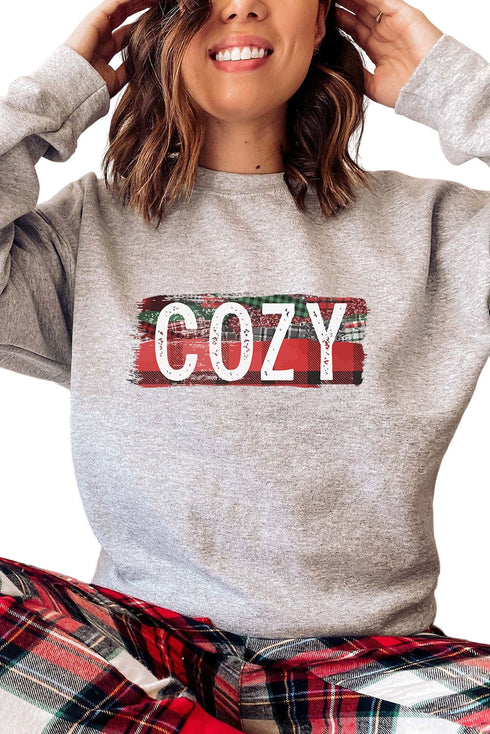 Gray Cozy Plaid Print Long Sleeve Pullover Sweatshirt
