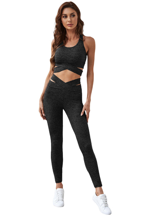 Gray Crisscross Sports Bra And Leggings Set