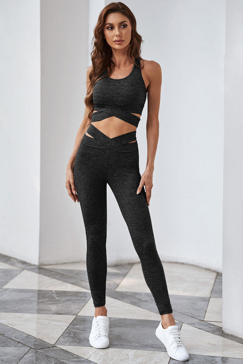 Gray Crisscross Sports Bra And Leggings Set