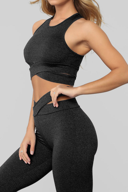 Gray Crisscross Sports Bra And Leggings Set