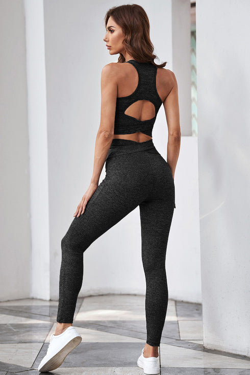 Gray Crisscross Sports Bra And Leggings Set