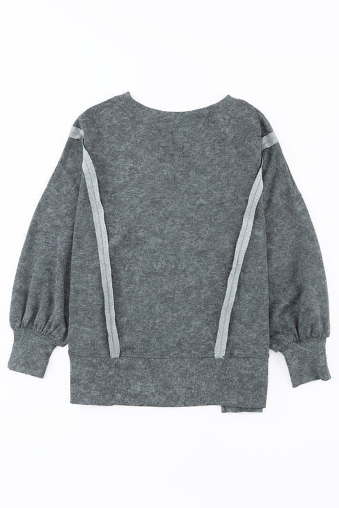 Gray Expose Seamed Washed Split Plus Size Sweatshirt