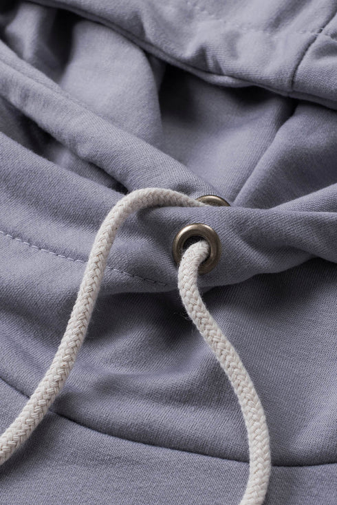 Gray Floral Splicing Cowl Neck Hoodie