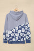Gray Floral Splicing Cowl Neck Hoodie