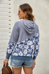 Gray Floral Splicing Cowl Neck Hoodie