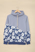 Gray Floral Splicing Cowl Neck Hoodie