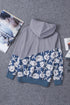 Gray Floral Splicing Cowl Neck Hoodie