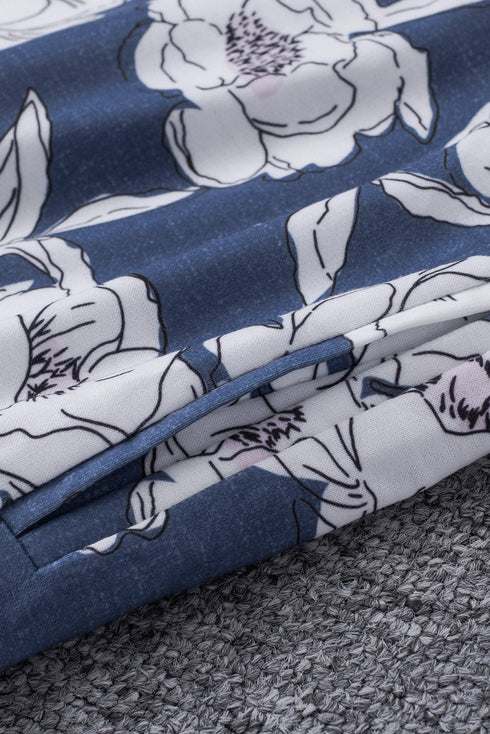 Gray Floral Splicing Cowl Neck Hoodie