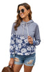 Gray Floral Splicing Cowl Neck Hoodie
