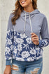 Gray Floral Splicing Cowl Neck Hoodie