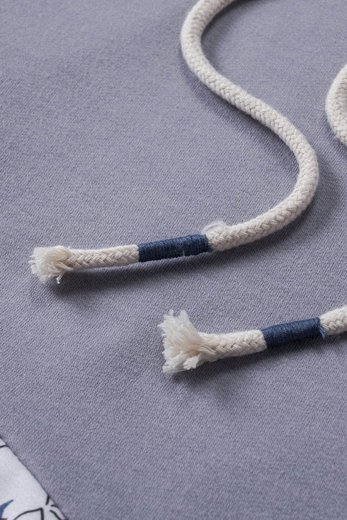 Gray Floral Splicing Cowl Neck Hoodie