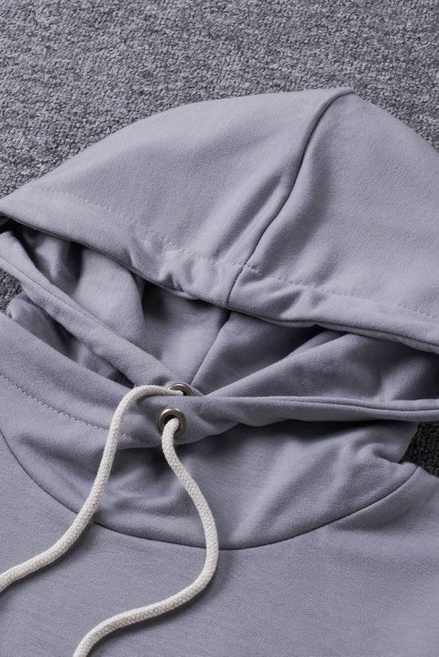 Gray Floral Splicing Cowl Neck Hoodie