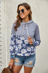 Gray Floral Splicing Cowl Neck Hoodie