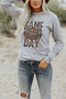 Gray Game Day Leopard Rugby Print Graphic Long Sleeve Top