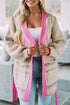 Gray Geometric Cable Knit Pocketed Open Front Cardigan