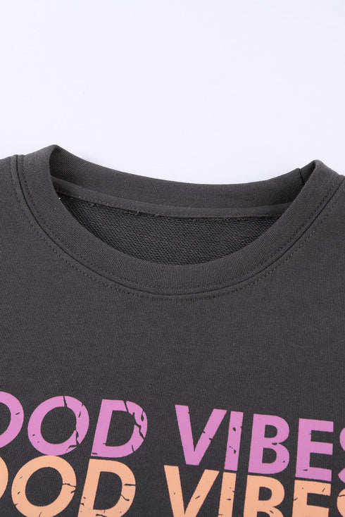 Gray Good Vibes Graphic Pullover Sweatshirt