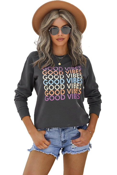 Gray Good Vibes Graphic Pullover Sweatshirt