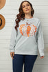 Gray Halloween Pumpkin Leopard Print Plus Size Sweatshirt