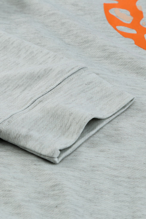 Gray Halloween Pumpkin Leopard Print Plus Size Sweatshirt