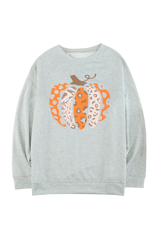 Gray Halloween Pumpkin Leopard Print Plus Size Sweatshirt