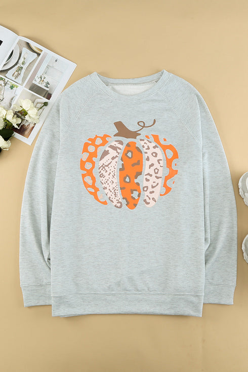 Gray Halloween Pumpkin Leopard Print Plus Size Sweatshirt