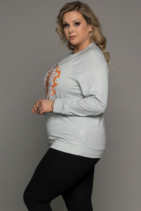 Gray Halloween Pumpkin Leopard Print Plus Size Sweatshirt