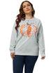 Gray Halloween Pumpkin Leopard Print Plus Size Sweatshirt