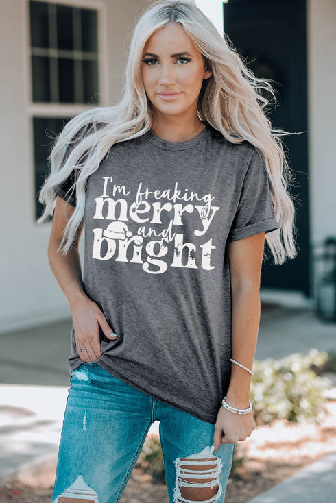 Gray I'M Freaking Merry And Bright Graphic T Shirt