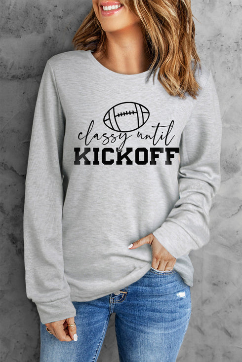 Gray Kickoff Rugby Letter Print Long Sleeve Top