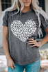 Gray Leopard Kiss Print Valentines Heart Graphic Tee