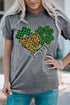 Gray Leopard Plaid Heart Clover Graphic Print Short Sleeve T Shirt