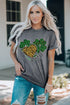 Gray Leopard Plaid Heart Clover Graphic Print Short Sleeve T Shirt