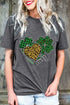 Gray Leopard Plaid Heart Clover Graphic Print Short Sleeve T Shirt